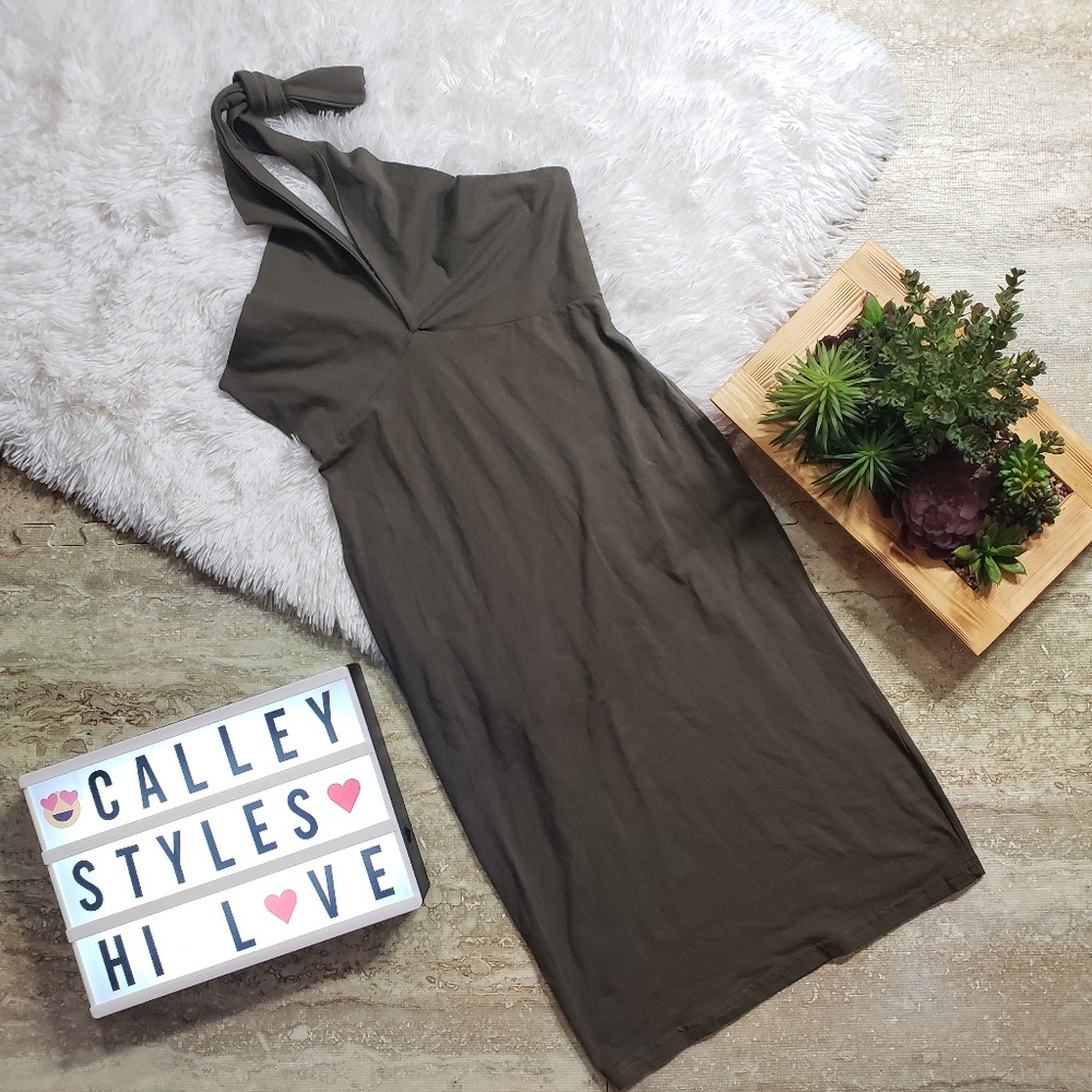 American Apparel Halter Dress Olvie Green Sz M D4 - Picture 1 of 5